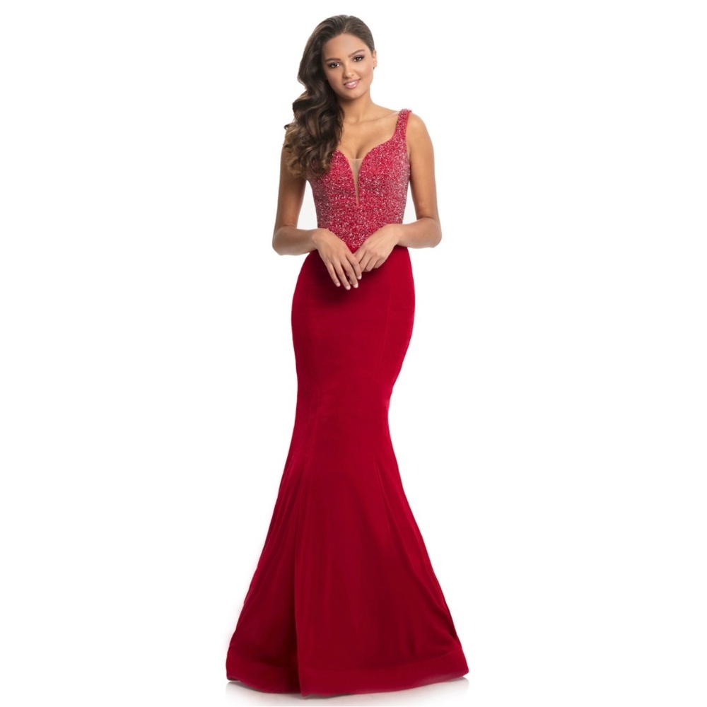 JK9019 MAKE AN OFFER deep red velvet  crystal bodice prom pageant evening dress